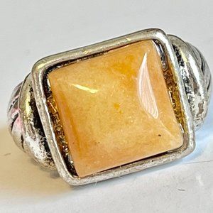 Vintage Silver Beige Natural Stone Cable Ring Size 10 Mens Womens Plated